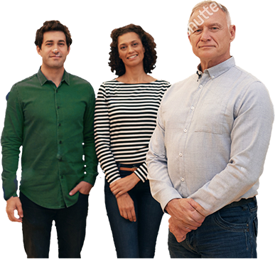 Three team members standing in a line