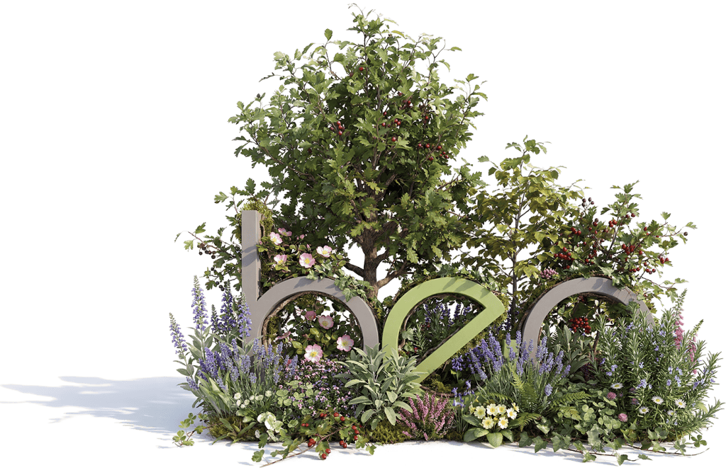 Bea Logo in shrubbery